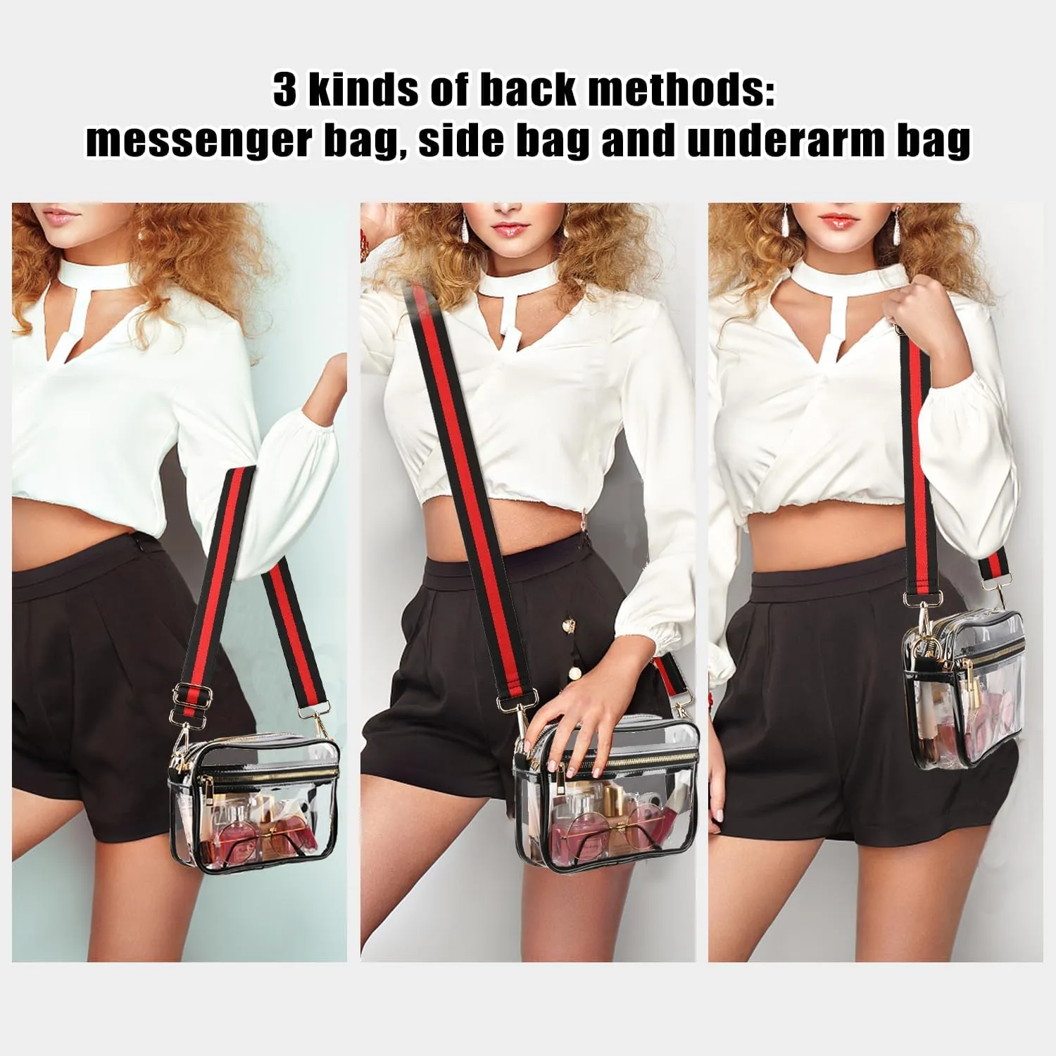 WEDDINGHELPER Clear Crossbody Bag, Clear Bag Stadium Approved Clear Purse with Adjustable Strap for Sports Concerts Festivals