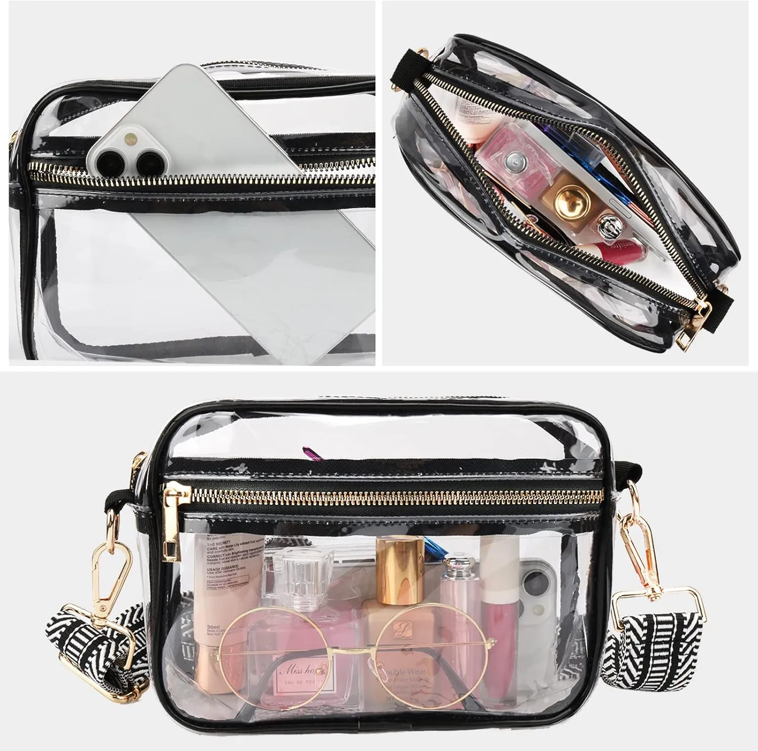 WEDDINGHELPER Clear Crossbody Bag, Clear Bag Stadium Approved Clear Purse with Adjustable Strap for Sports Concerts Festivals