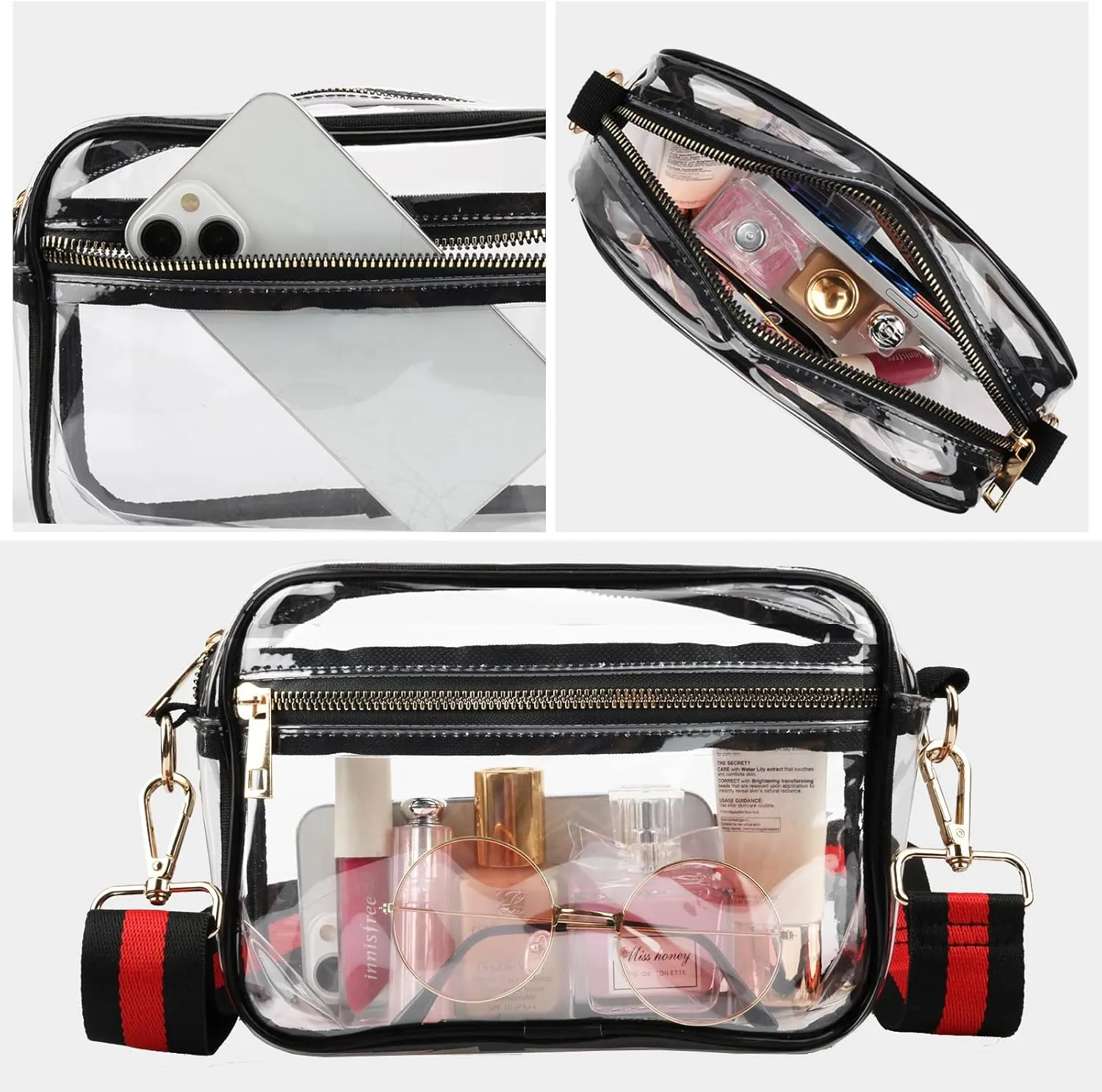WEDDINGHELPER Clear Crossbody Bag, Clear Bag Stadium Approved Clear Purse with Adjustable Strap for Sports Concerts Festivals