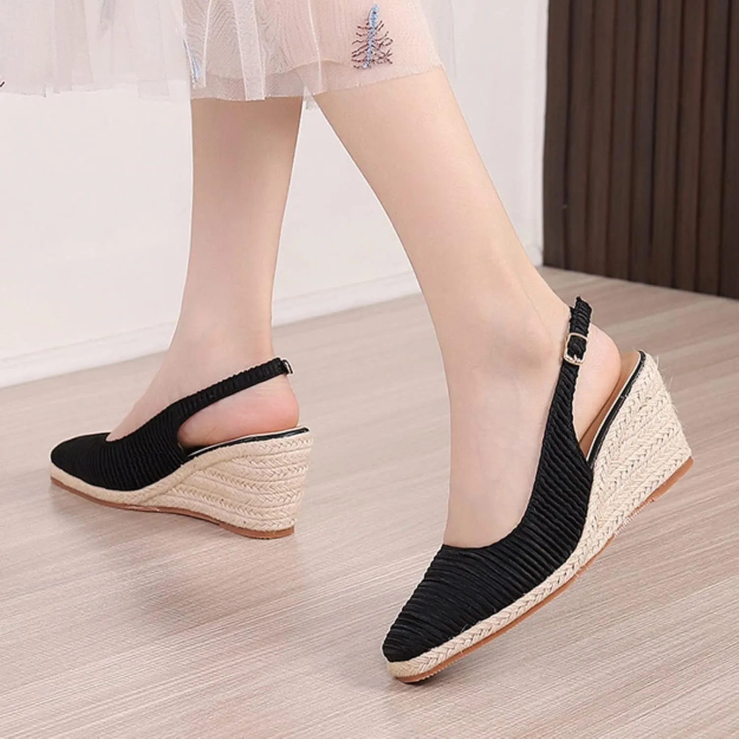 Wedge Sandals for Women 2024 Summer New Cap Toe Wedge Sandals Women Elegant Espadrilles High Heels Straw Fisherman Shoes