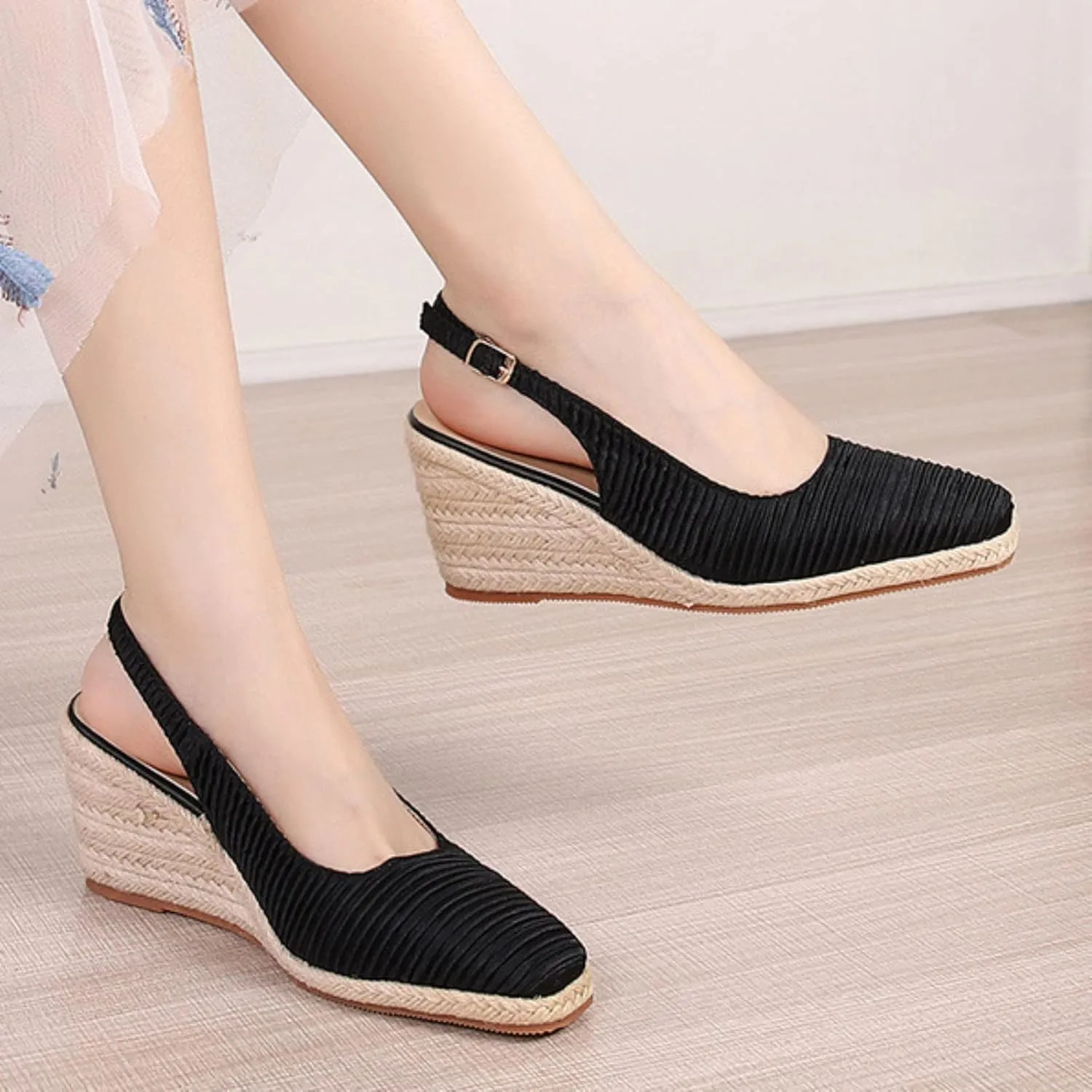 Wedge Sandals for Women 2024 Summer New Cap Toe Wedge Sandals Women Elegant Espadrilles High Heels Straw Fisherman Shoes