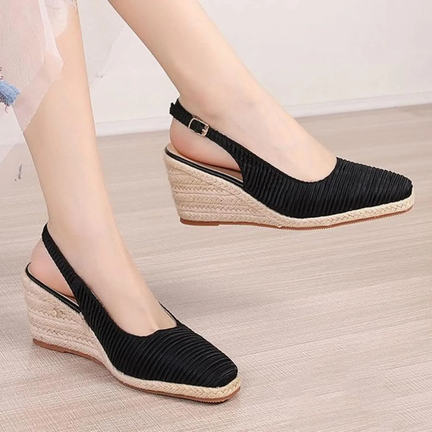 Wedge Sandals for Women 2024 Summer New Cap Toe Wedge Sandals Women Elegant Espadrilles High Heels Straw Fisherman Shoes