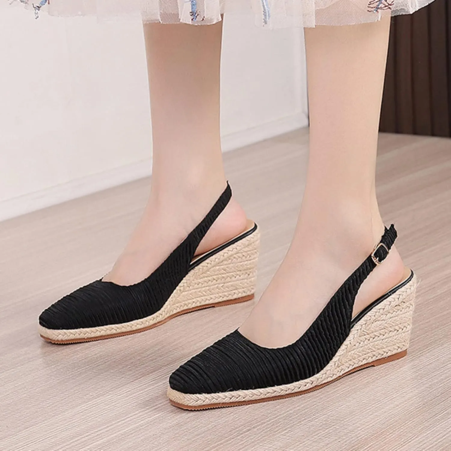 Wedge Sandals for Women 2024 Summer New Cap Toe Wedge Sandals Women Elegant Espadrilles High Heels Straw Fisherman Shoes