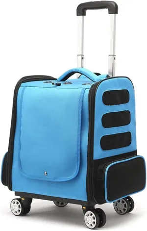 Wheeled Pet Travel Bag, Cat/Dog Backpack Harness Breathable Pet Travel Backpack Foldable Pet Travel Trolley Dog Transport Crate Cat Crate Bag Bag with Pockets