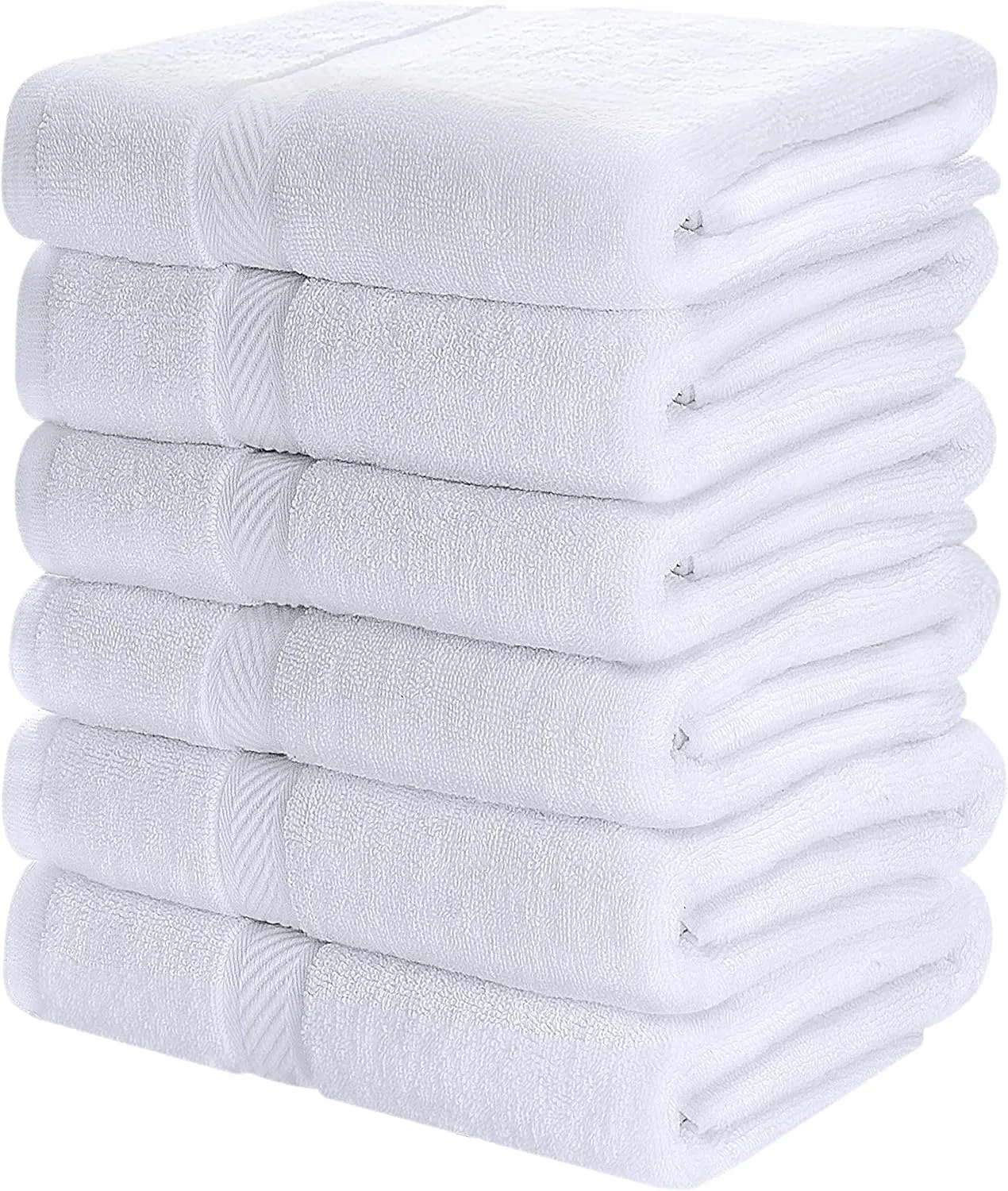 White Bath Towel Set of 6 Pieces - 100% Cotton Towels by Marriott Hotel