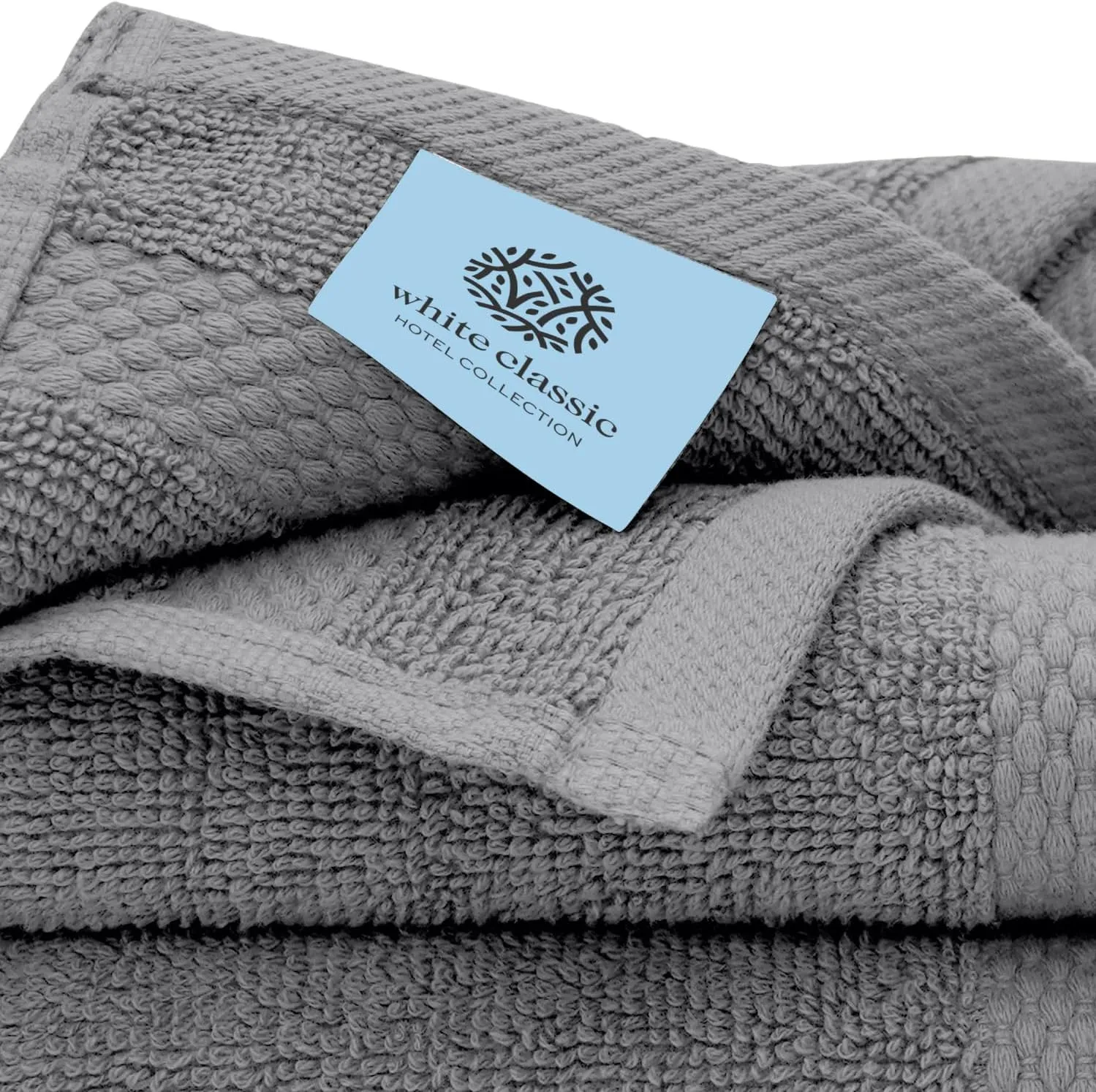 White Classic Light Grey Luxury Cotton Washcloths 12 Pc Set - Large 13x13 Inches Hotel Style Face Towel, High Absorbent Quick Dry Wash Cloths for Home, Spa, Gym, Light Grey, 12 Pack