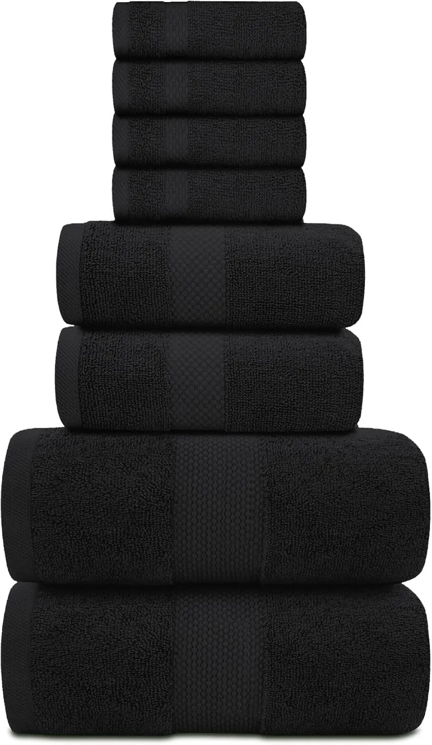 White Classic Luxury Bath Towel Set of 8 Pieces - 100% Turkish Cotton Highly Absorbent Towels for Bathroom, 2 Luxury Bath Towels 700GSM, 2 Hand Towels, 4 Washcloths, Black
