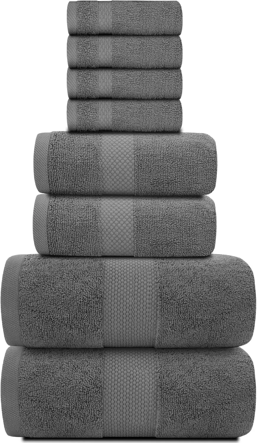 White Classic Luxury Bath Towel Set of 8 Pieces - 100% Turkish Cotton Highly Absorbent Towels for Bathroom, 2 Luxury Bath Towels 700GSM, 2 Hand Towels, 4 Washcloths, Dark Gray