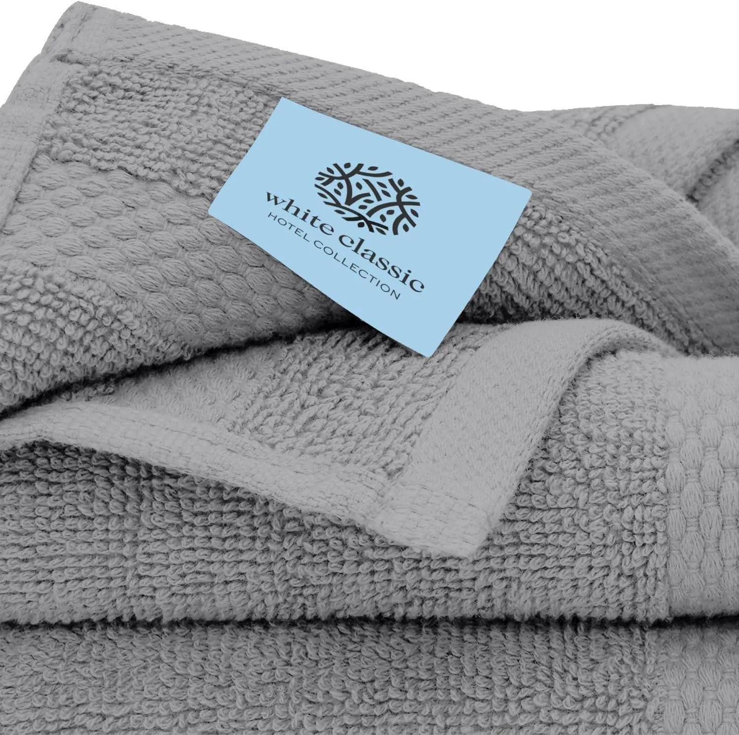 White Classic Luxury Bath Towel Set of 8 Pieces - 100% Turkish Cotton Highly Absorbent Towels for Bathroom, 2 Luxury Bath Towels 700GSM, 2 Hand Towels, 4 Washcloths, Light Gray