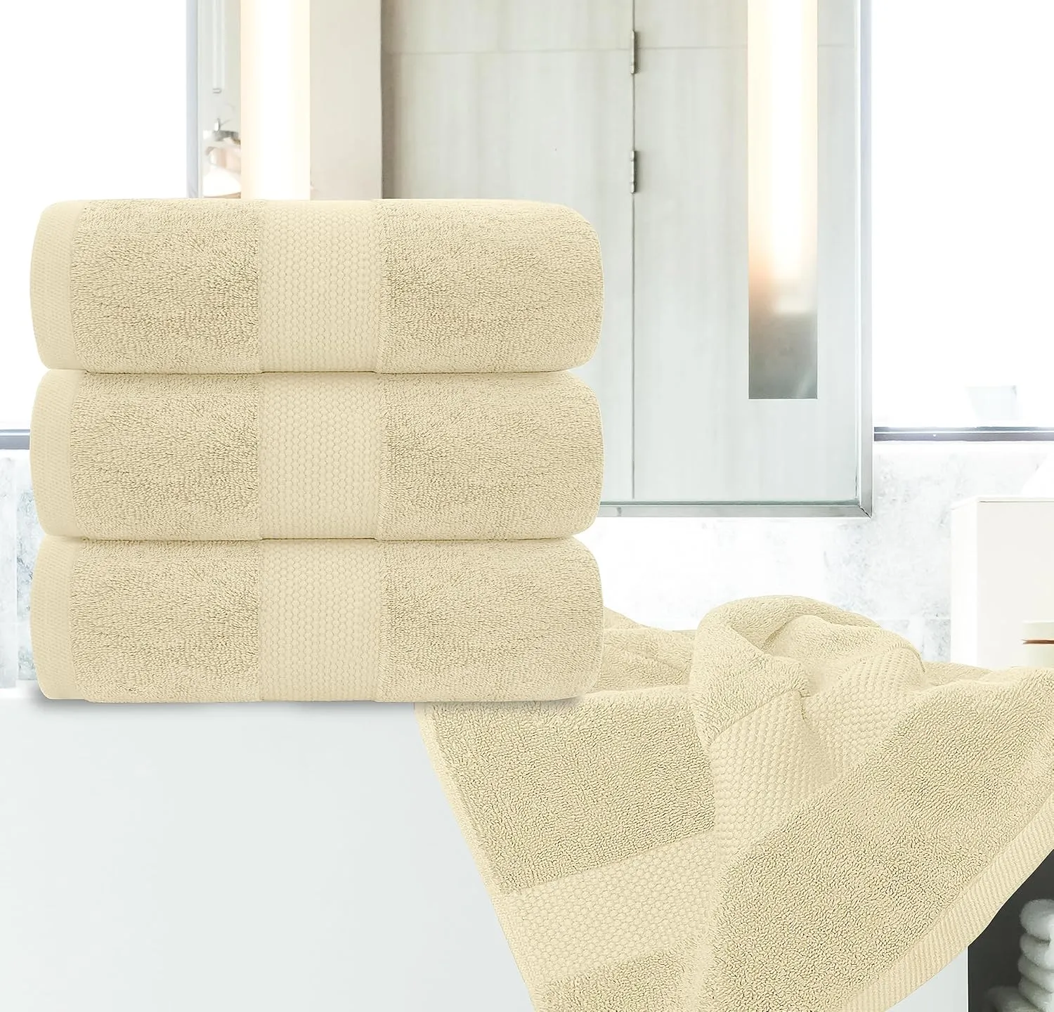 White Classic Luxury Bath Towels Large - Cotton Hotel spa Bathroom Towel |30x56 | 4 Pack | Beige