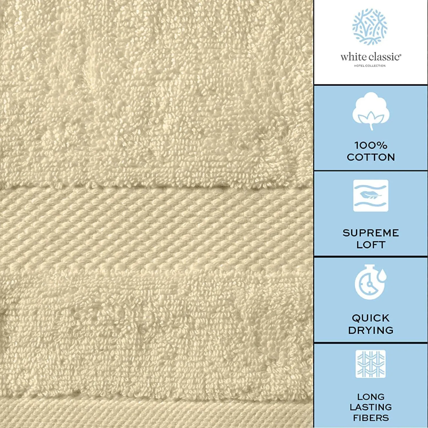 White Classic Luxury Bath Towels Large - Cotton Hotel spa Bathroom Towel |30x56 | 4 Pack | Beige