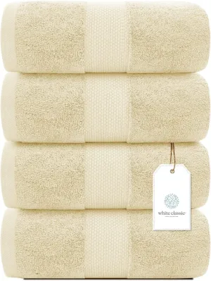 White Classic Luxury Bath Towels Large - Cotton Hotel spa Bathroom Towel |30x56 | 4 Pack | Beige