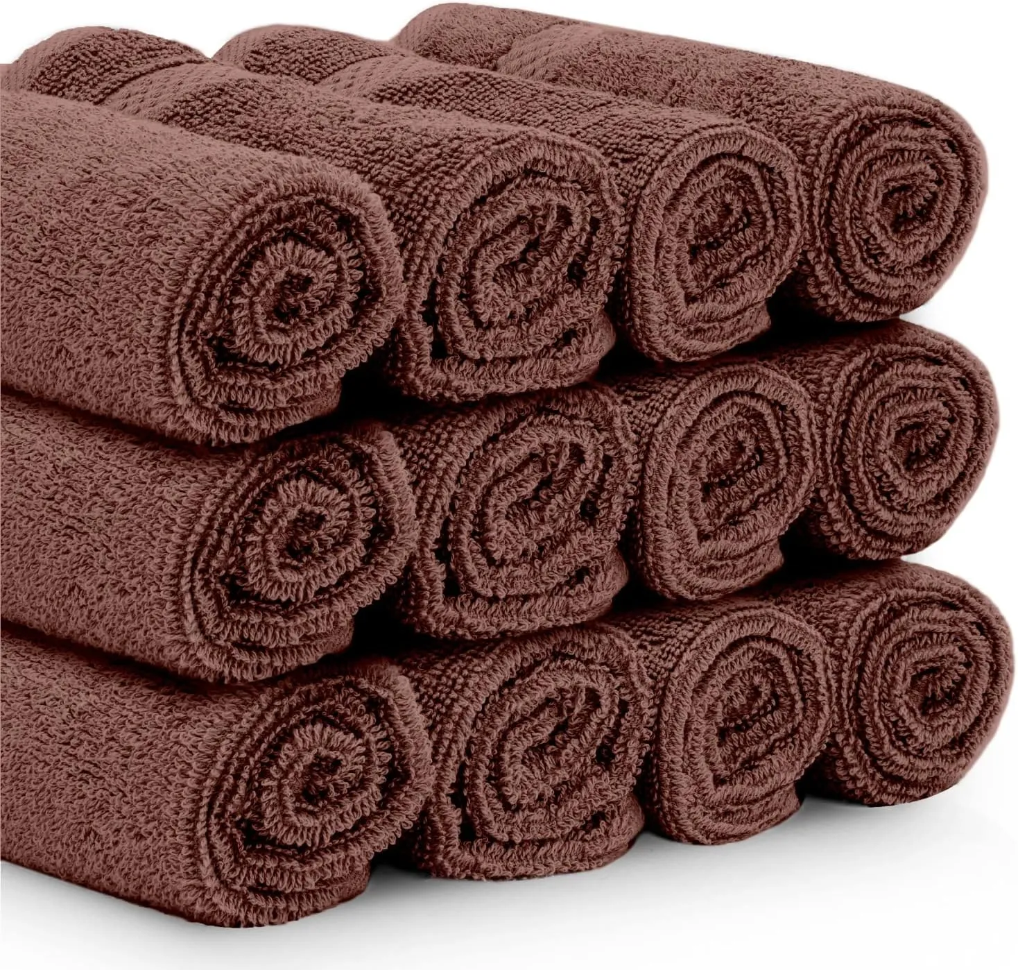 White Classic Luxury Cotton Washcloths - Large Hotel Spa Bathroom Face Towel | 12 Pack | Brown