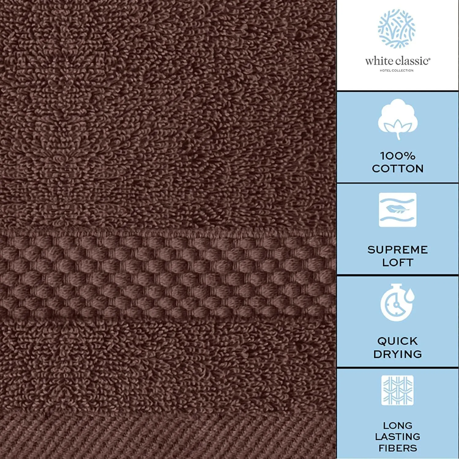 White Classic Luxury Cotton Washcloths - Large Hotel Spa Bathroom Face Towel | 12 Pack | Brown