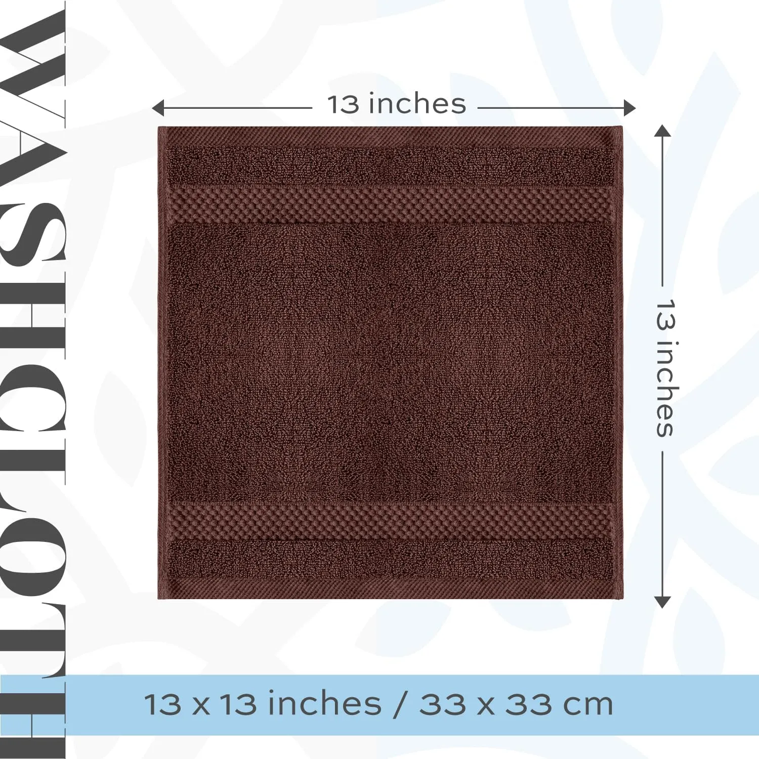 White Classic Luxury Cotton Washcloths - Large Hotel Spa Bathroom Face Towel | 12 Pack | Brown