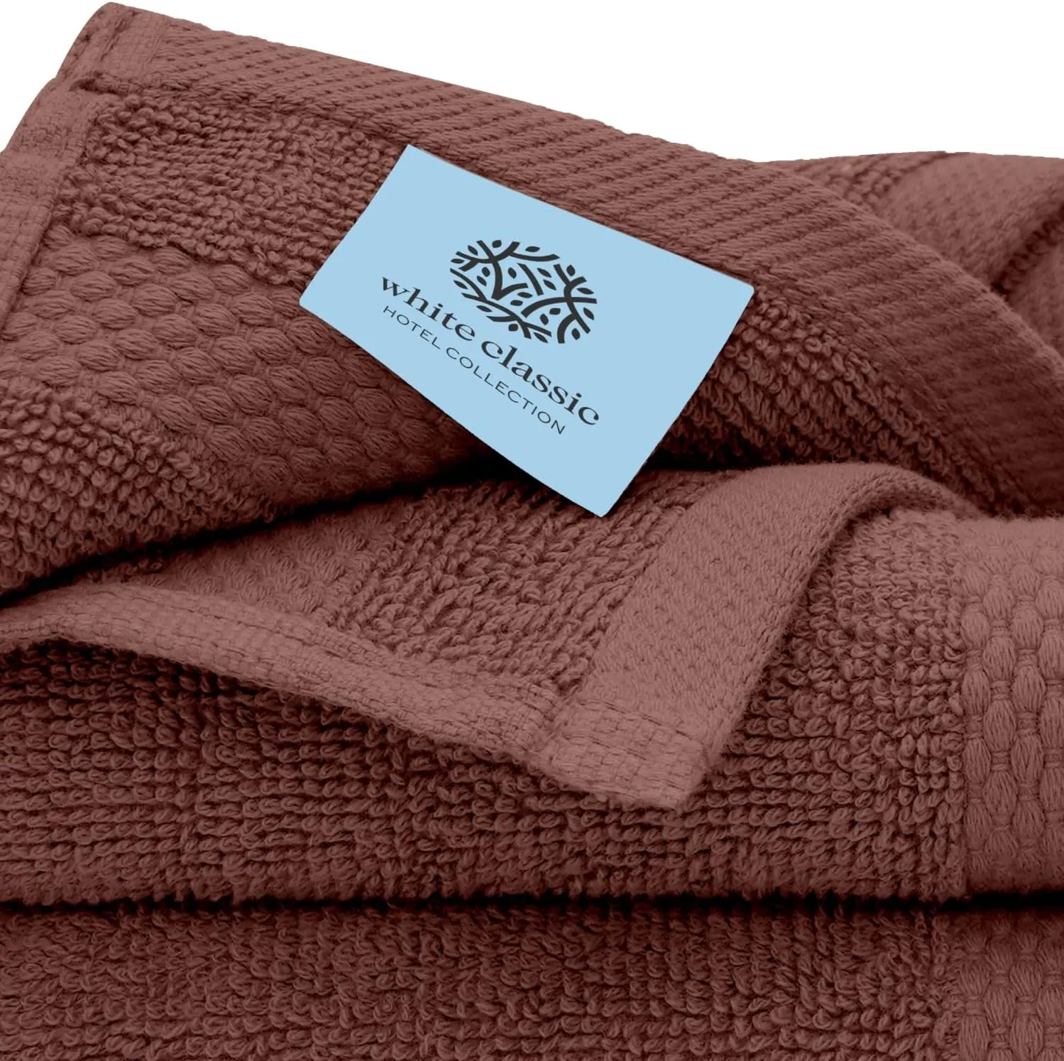 White Classic Luxury Cotton Washcloths - Large Hotel Spa Bathroom Face Towel | 12 Pack | Brown