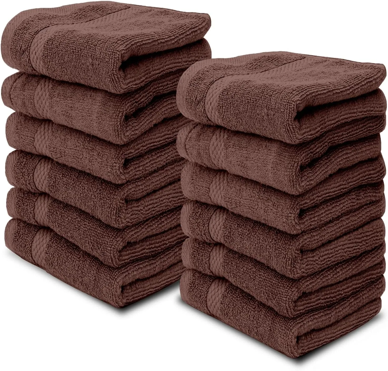 White Classic Luxury Cotton Washcloths - Large Hotel Spa Bathroom Face Towel | 12 Pack | Brown