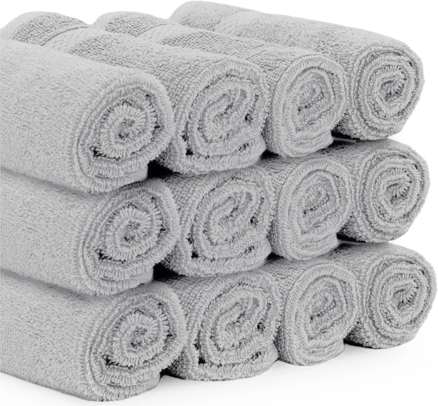 White Classic Luxury Cotton Washcloths - Large Hotel Spa Bathroom Face Towel | 12 Pack | Dolphin Gray