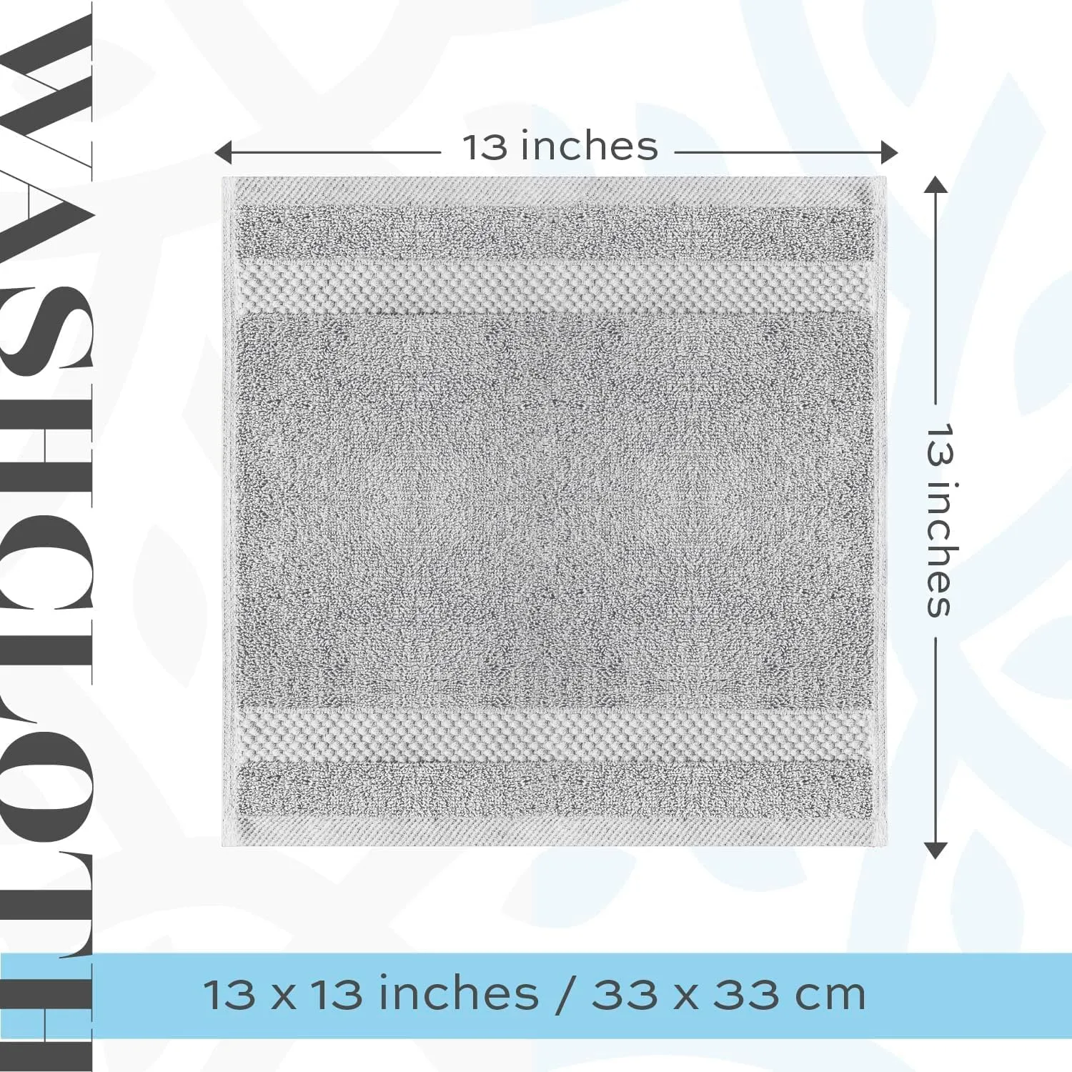 White Classic Luxury Cotton Washcloths - Large Hotel Spa Bathroom Face Towel | 12 Pack | Dolphin Gray