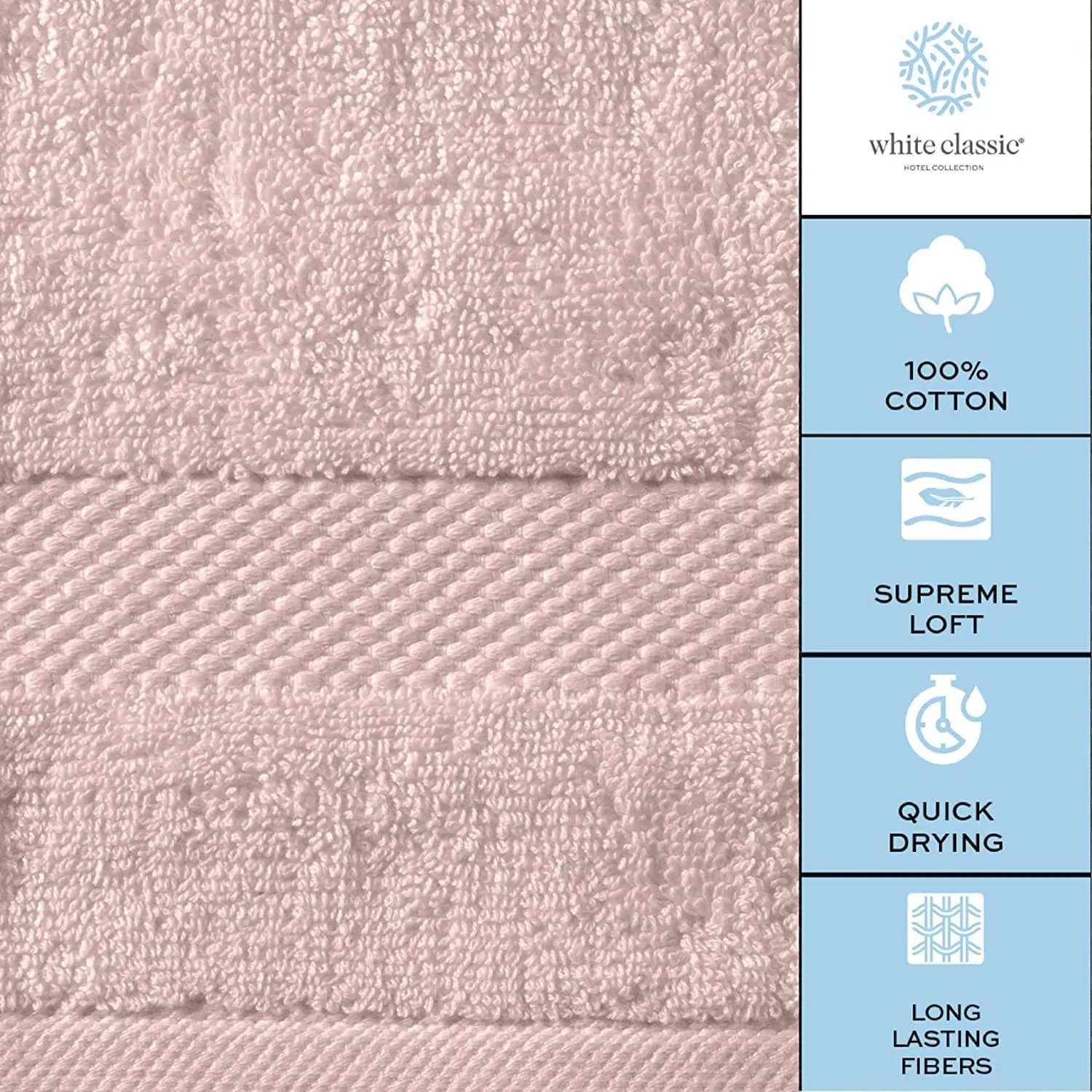 White Classic Luxury Cotton Washcloths - Large Hotel Spa Bathroom Face Towel | 12 Pack | Pink