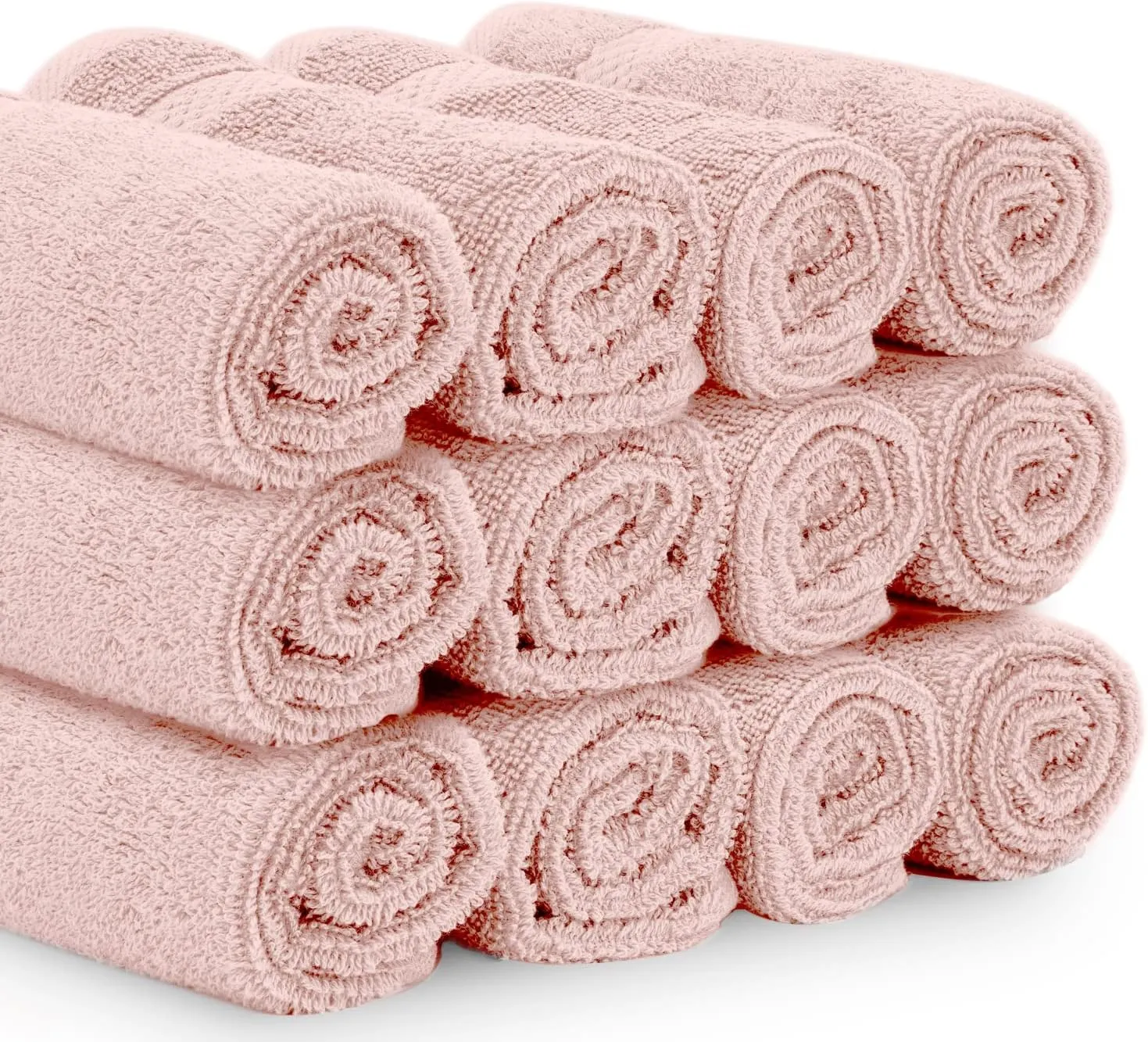 White Classic Luxury Cotton Washcloths - Large Hotel Spa Bathroom Face Towel | 12 Pack | Pink