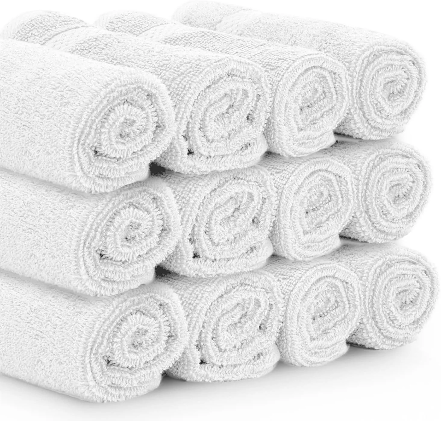White Classic Luxury Cotton Washcloths - Large Hotel Spa Bathroom Face Towel | 12 Pack | Silver