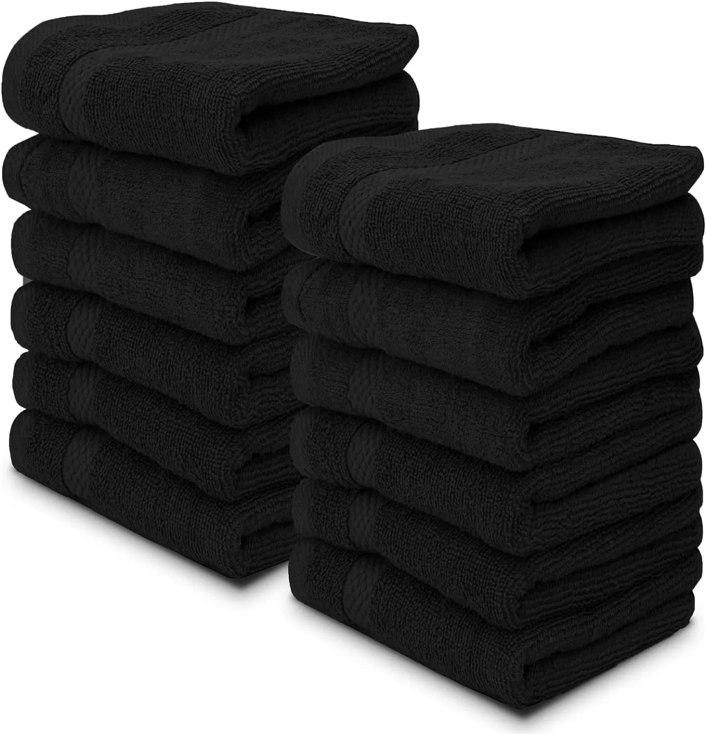 White Classic Luxury Cotton Washcloths Set 12 Pack - Hotel Quality Cleansing Face Towels Set, Black Small Bathroom Hand Towels | 12 Pack | Black
