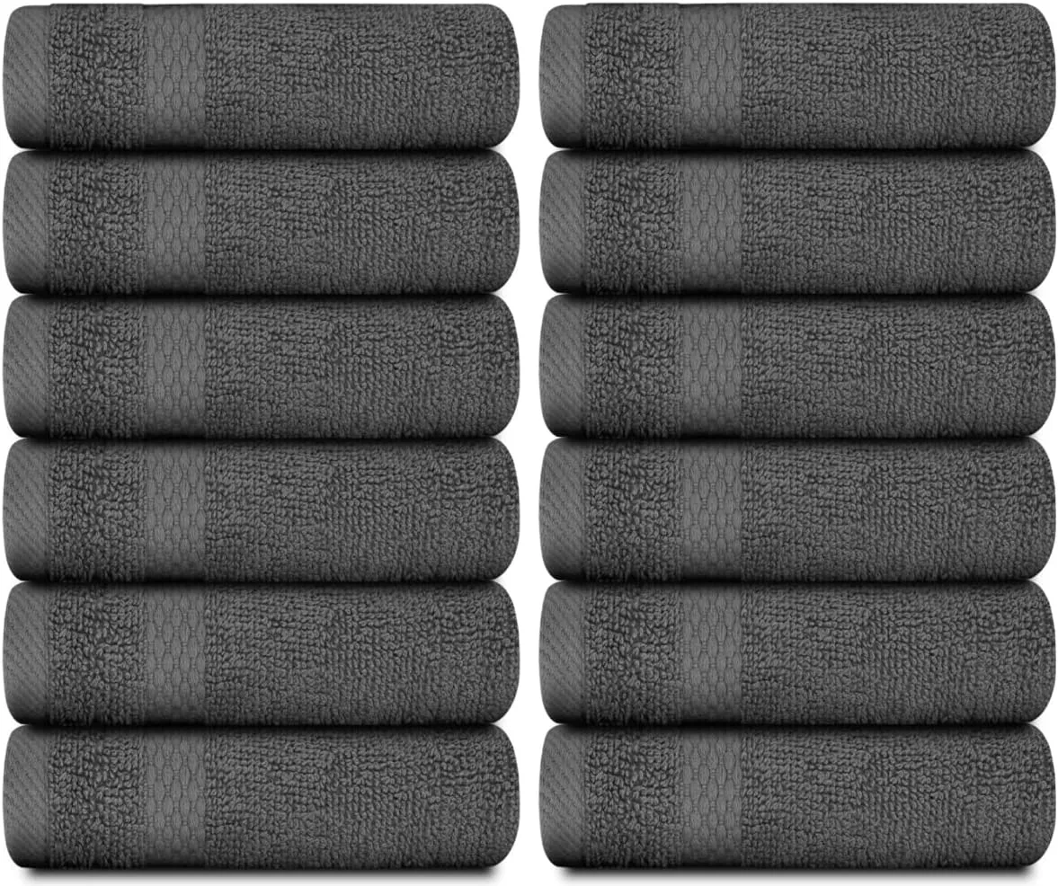 White Classic Luxury Washcloths for Bathroom-Hotel-Spa-Kitchen-Set - Circlet Egyptian Cotton - Highly Absorbent Hotel Quality Face Towels - Bulk Set of 12-13x13 Inch (Dark Gray)