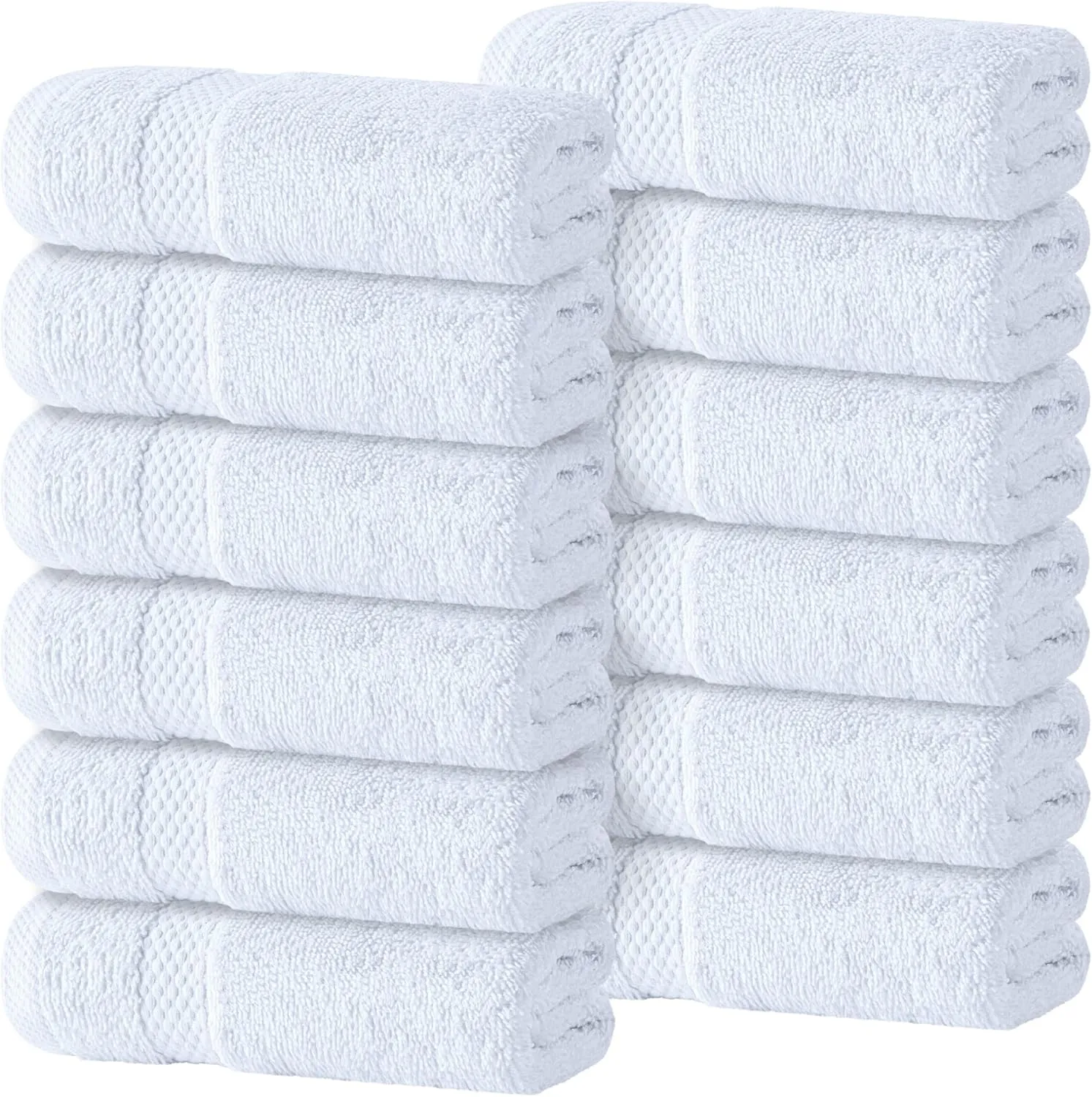 WhiteClassic Luxury Cotton Washcloths - Large Hotel Spa Bathroom Face Towel | 12 Pack | White