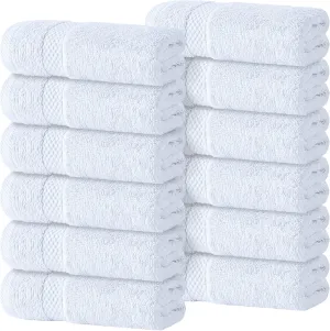 WhiteClassic Luxury Cotton Washcloths - Large Hotel Spa Bathroom Face Towel | 12 Pack | White