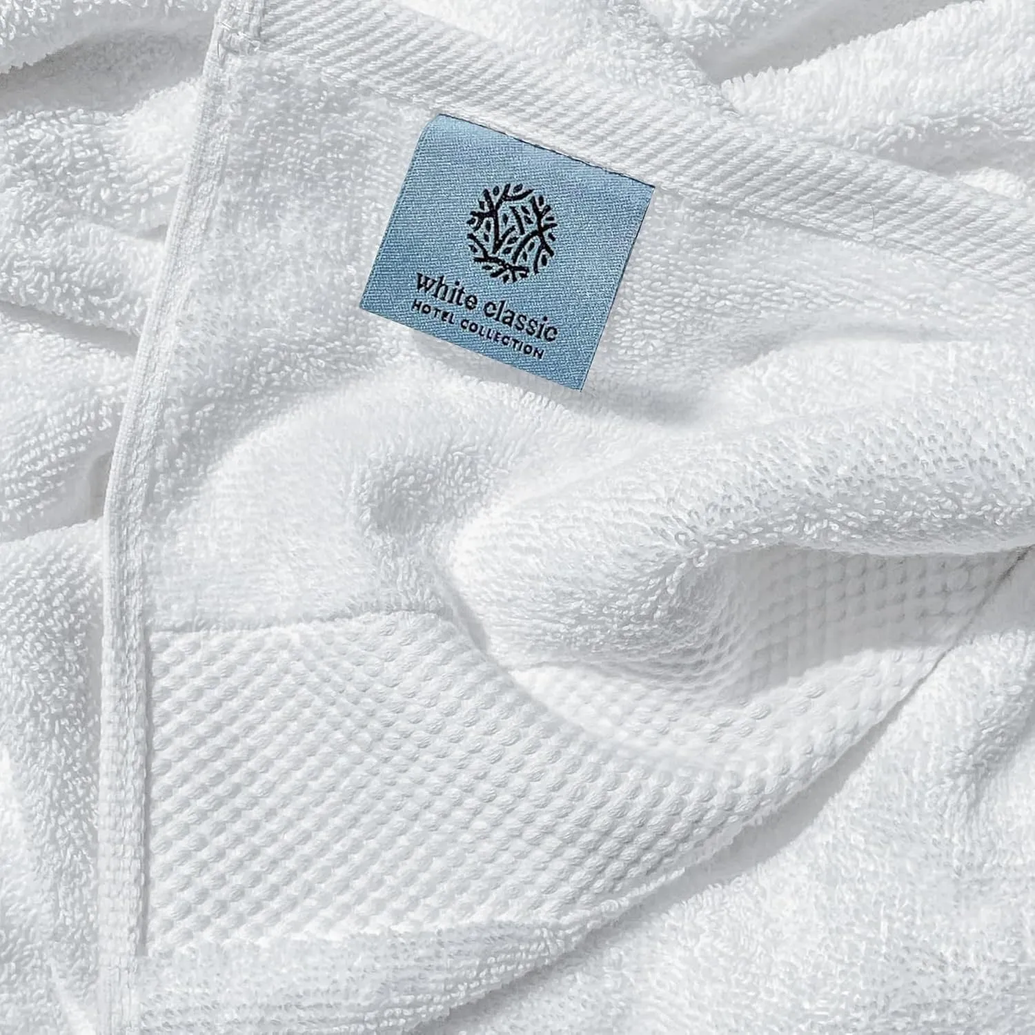 WhiteClassic Luxury Cotton Washcloths - Large Hotel Spa Bathroom Face Towel | 12 Pack | White