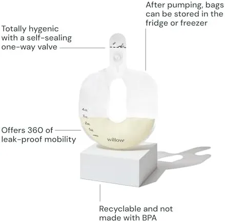 Willow Pump Spill-Proof Breast Milk Bags - 48 Ct - Holds 4 oz. Per Self-Sealing Storage Bag - Compatible with Willow 360 or Willow 3.0 Wearable Hands Free Breast Pump