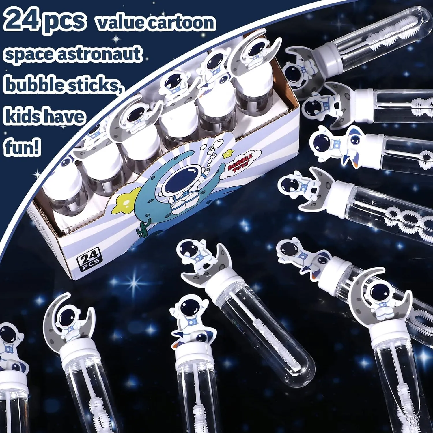 Winrayk Astronaut Bubble Wands for Kids Space Party Favors, 24 Large Galaxy Bubbles Bulk Easter Pinata Filler Goody Bag Stuffer Classroom Prize Birthday Gift Summer Toy Outer Space Themed Party Favors