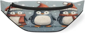 Winter Penguin Snowflake Fanny Pack for Women Men Waist Pack Crossbody Bag with Adjustable Belt for Travel Hiking Running Cycling Festivals
