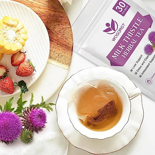 WOGORGT Dried Milk Thistle Tea - Organic Milk Thistle Herbal Tea for Liver Cleanse, Antioxidant and Immune Support, Caffeine Free - 30 Tea Bags
