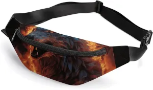 Wolf Surrounded by Fire Belt Bag with Adjustable Strap, Lightweight Travel Crossbody Bags, Hands-Free Mini Fanny Packs in Running Gym