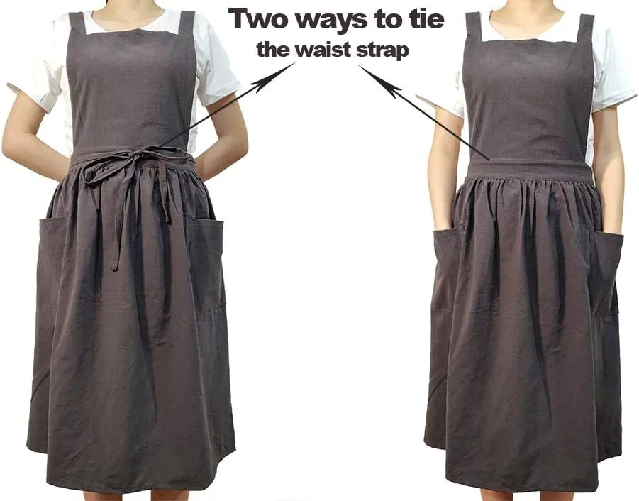 Women Girls Vintage Apron Gardening Works Cross Back Pinafore Dress
