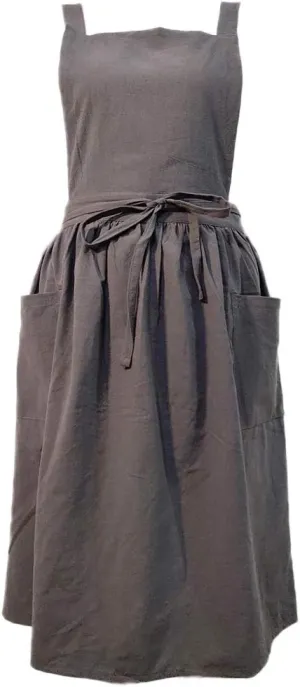 Women Girls Vintage Apron Gardening Works Cross Back Pinafore Dress