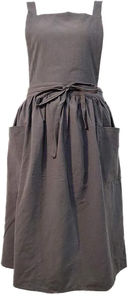 Women Girls Vintage Apron Gardening Works Cross Back Pinafore Dress