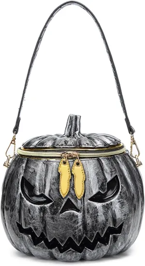 Women Pumpkin Shaped Shoulder Bag, Unique Weird PVC Crossbody Bag, Novelty Halloween Pumpkin Purse (Silver)