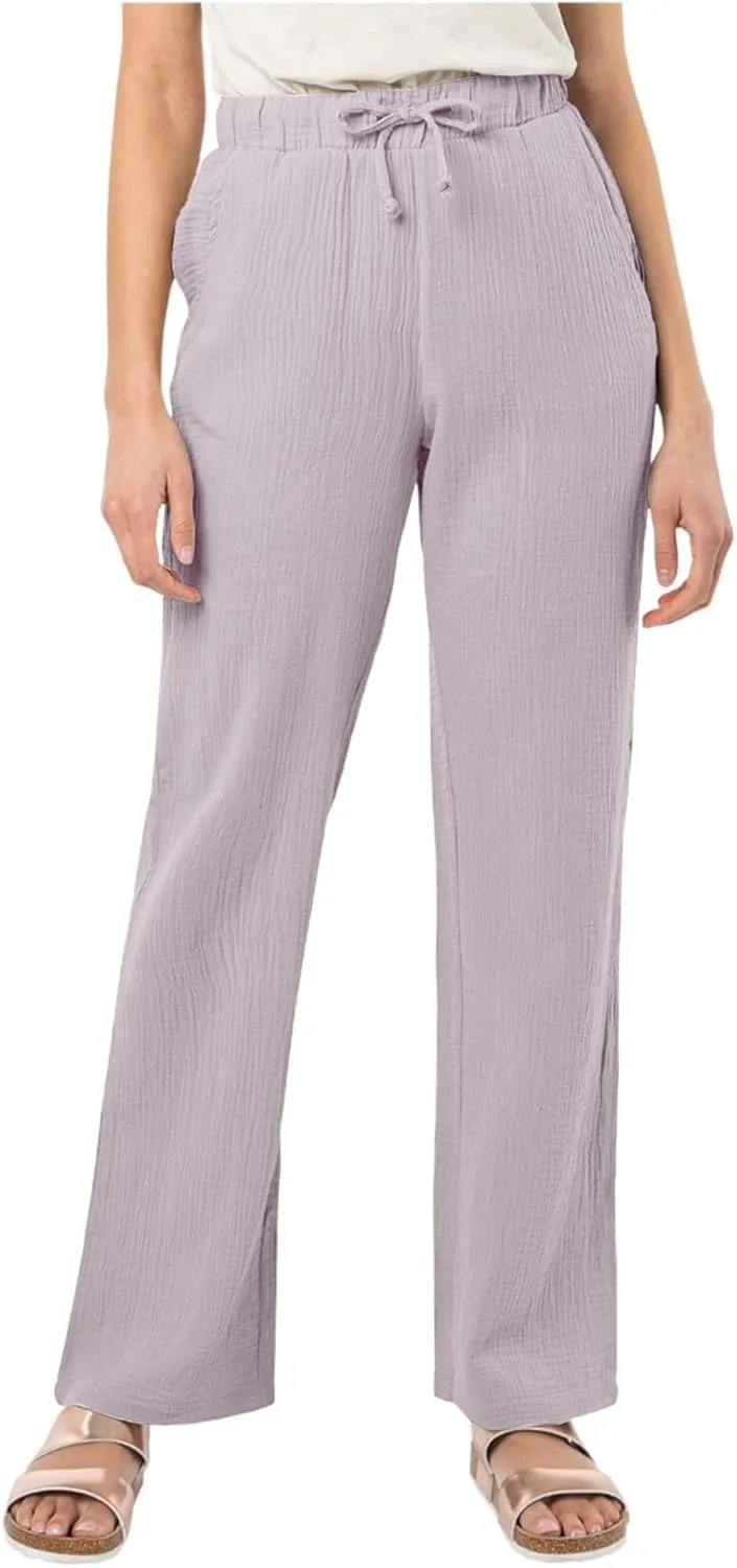 Women Summer High Waisted Cotton Linen Palazzo Pants Wide Leg Long Boho Lounge Work Pant Trouser with Pockets
