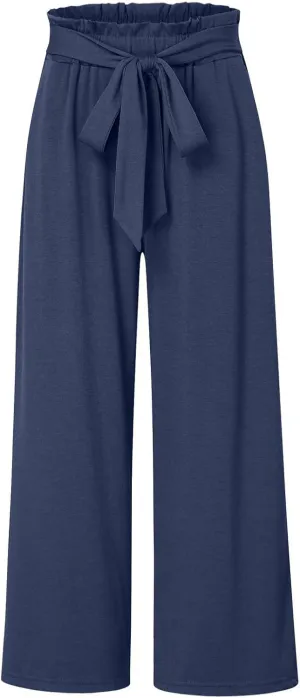 Women Summer High Waisted Cotton Linen Palazzo Pants Wide Leg Long Boho Lounge Work Pant Trouser with Pockets