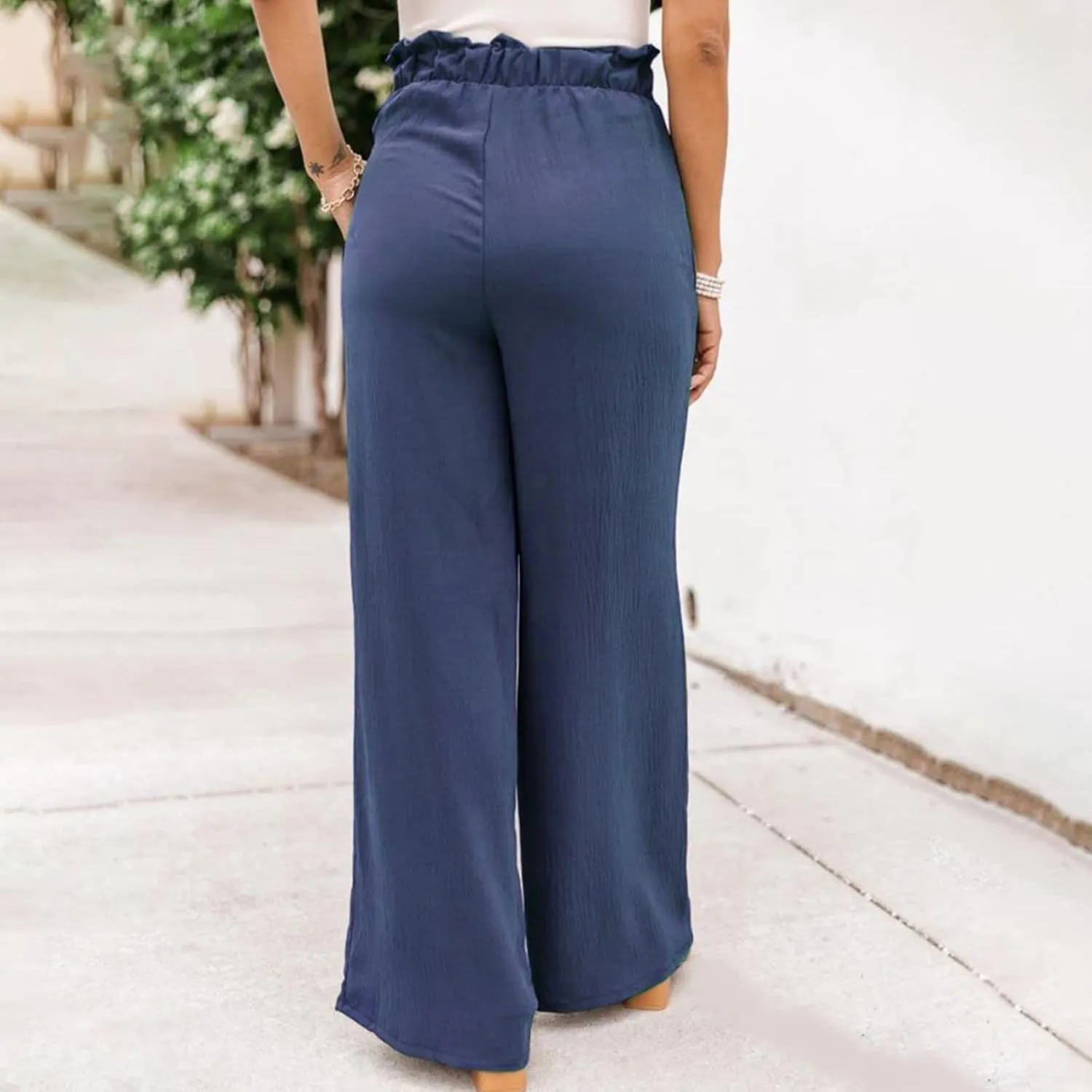 Women Summer High Waisted Cotton Linen Palazzo Pants Wide Leg Long Boho Lounge Work Pant Trouser with Pockets