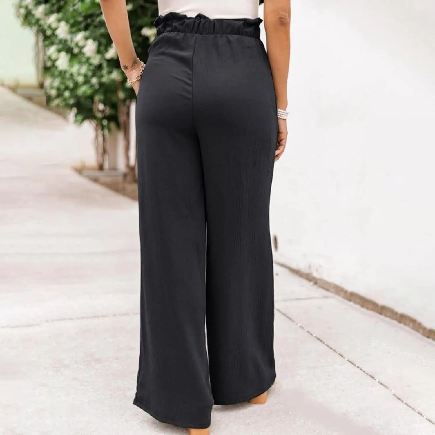 Women Summer High Waisted Cotton Linen Palazzo Pants Wide Leg Long Boho Lounge Work Pant Trouser with Pockets