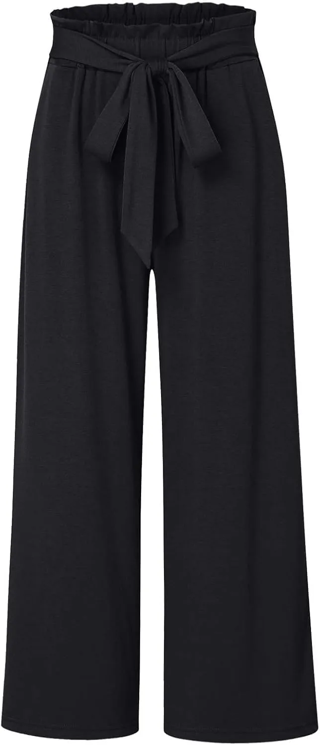 Women Summer High Waisted Cotton Linen Palazzo Pants Wide Leg Long Boho Lounge Work Pant Trouser with Pockets