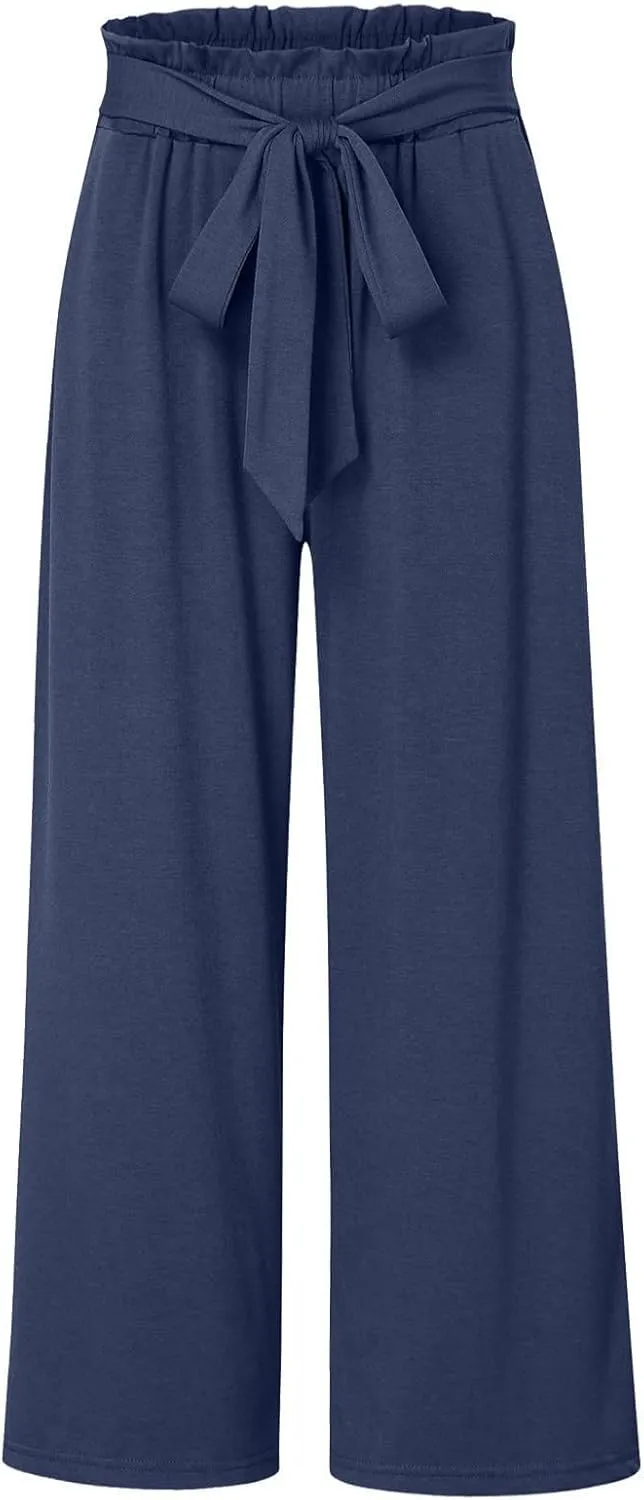 Women Summer High Waisted Cotton Linen Palazzo Pants Wide Leg Long Boho Lounge Work Pant Trouser with Pockets