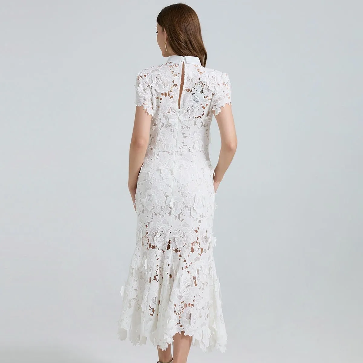 Women's 3D Flower Hollowed-Out Lace Flared Slim-Fit Bodycon Dress