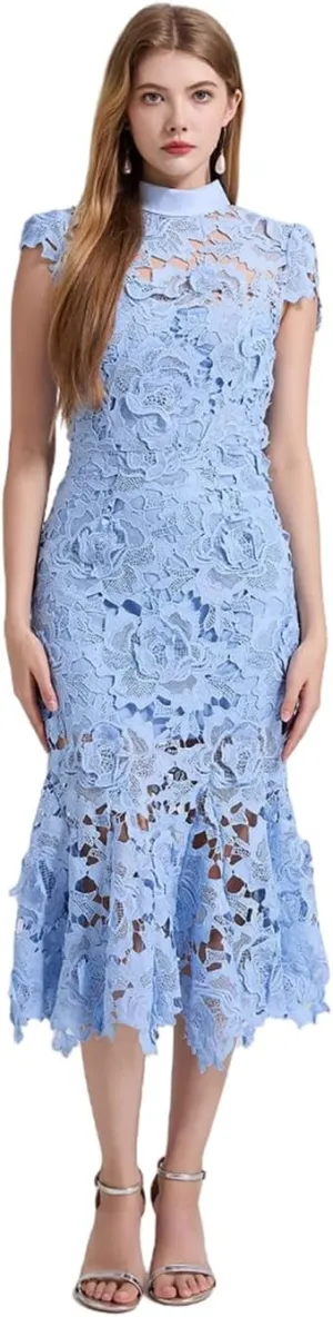 Women's 3D Flower Hollowed-Out Lace Flared Slim-Fit Bodycon Dress