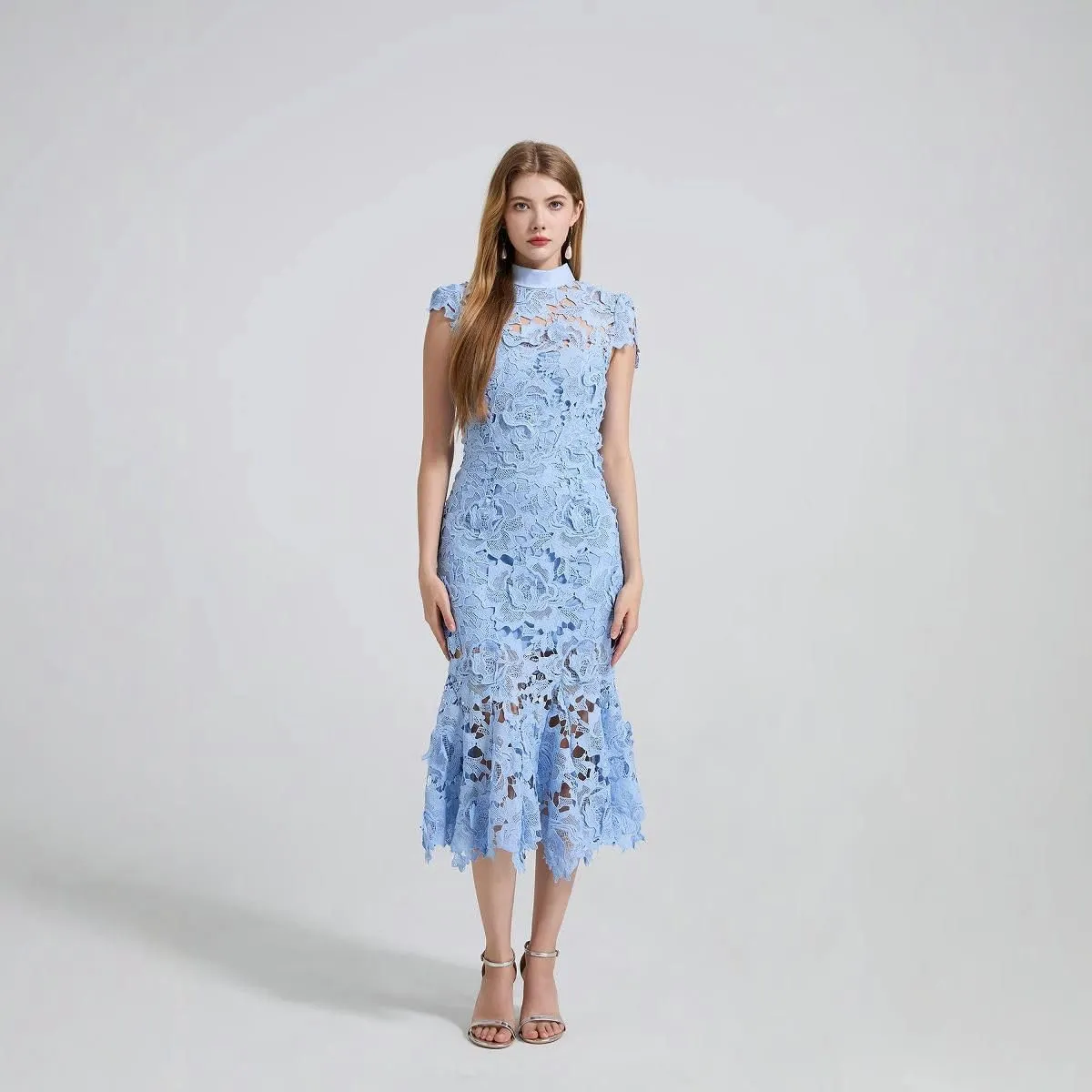 Women's 3D Flower Hollowed-Out Lace Flared Slim-Fit Bodycon Dress