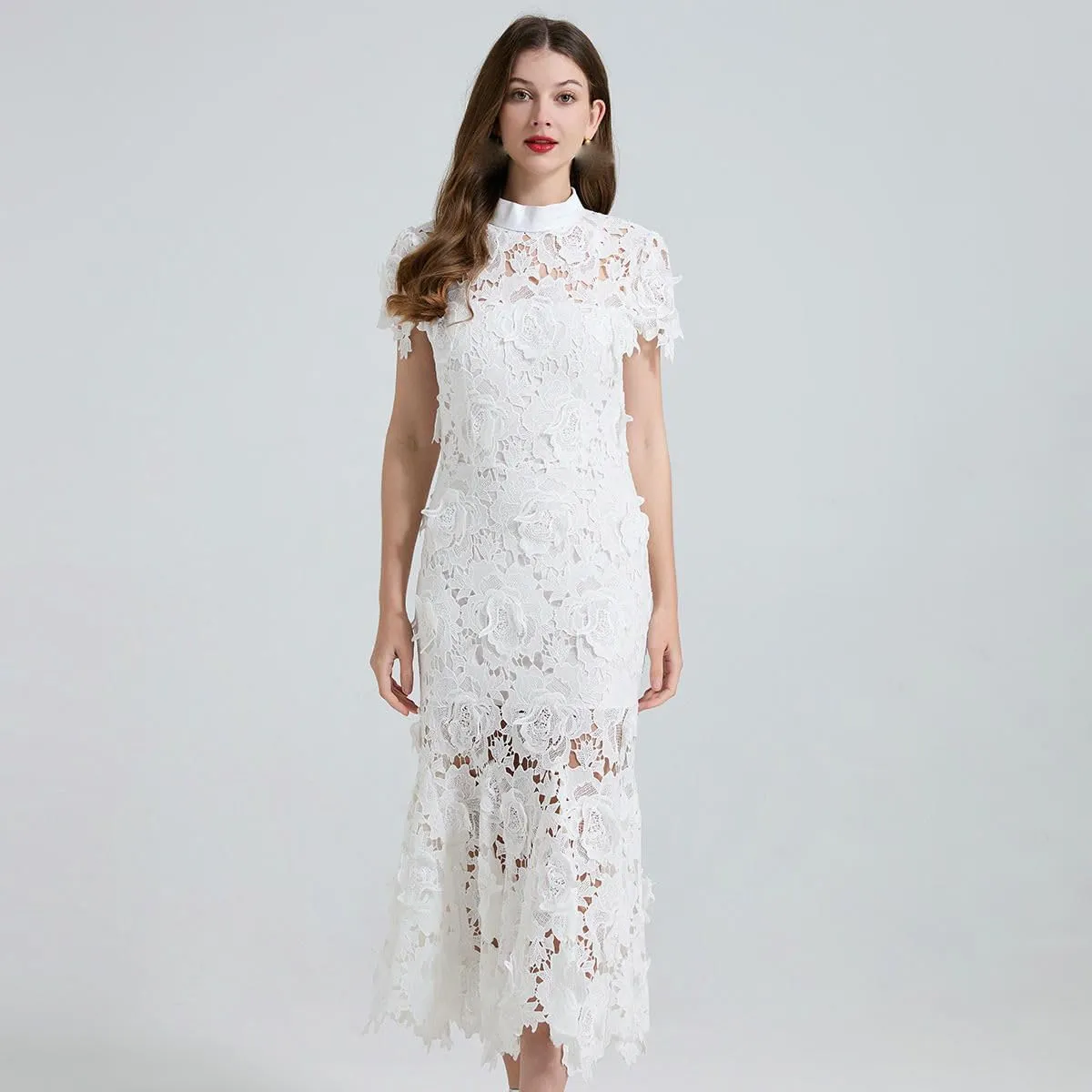 Women's 3D Flower Hollowed-Out Lace Flared Slim-Fit Bodycon Dress